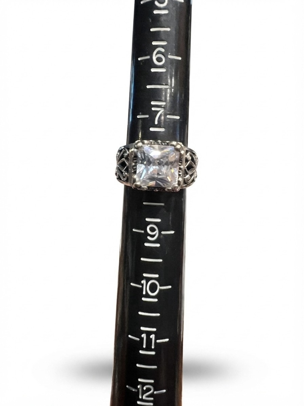 Silpada Silver Filigree Ring with Clear Square Stone